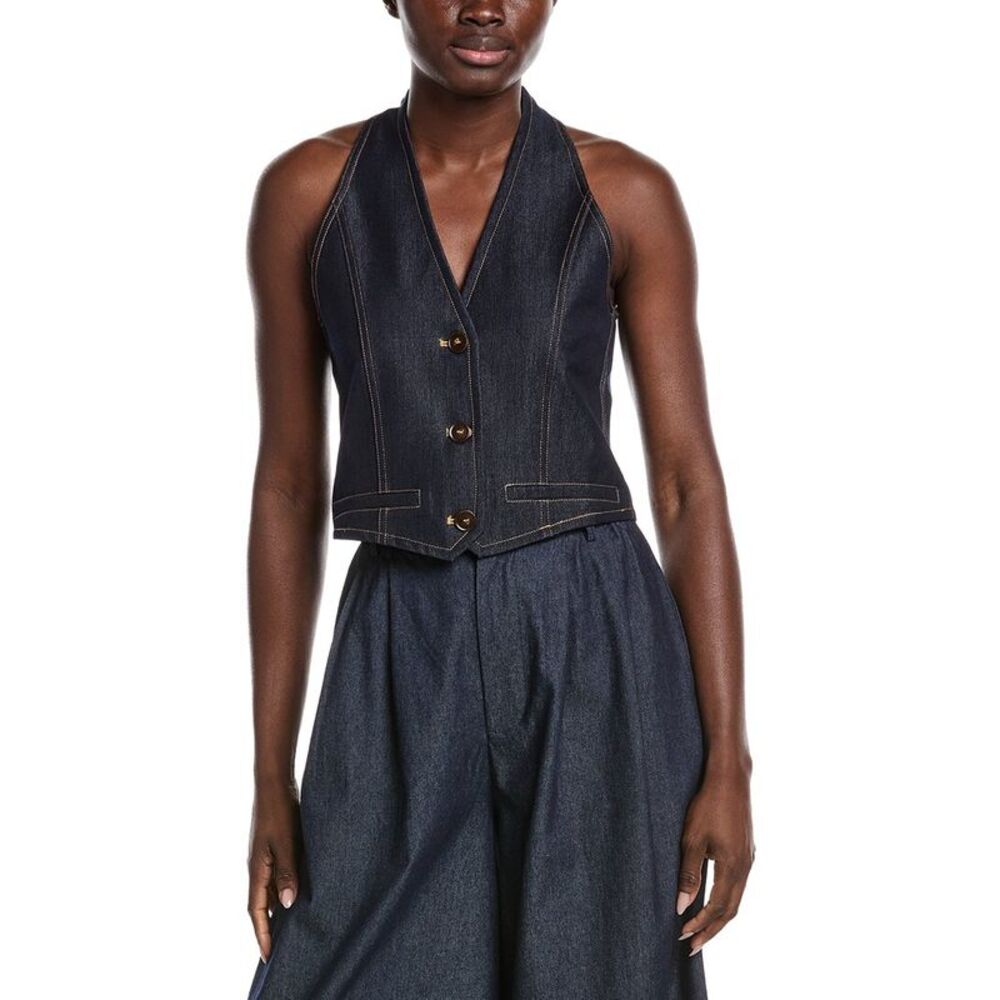 Gracia Womens Button Down Halter Neck Vest, Blue